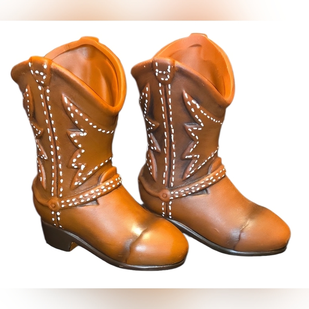 2- Terracotta Style Brown Ceramic Boot Vase